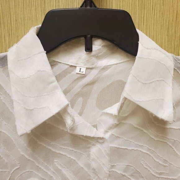 NWOT Zebra Print Semi Sheer Tunic Bishop Sleeve Size Lg - Picture 12 of 12